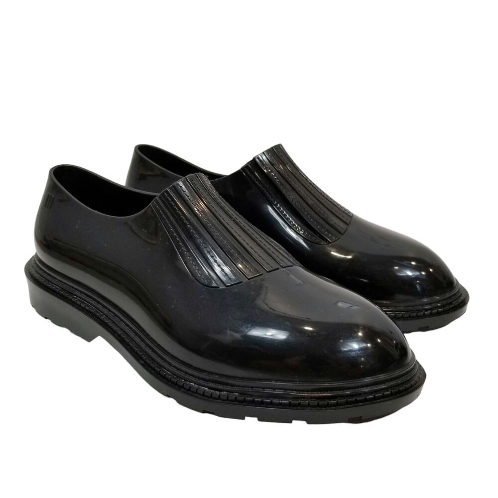 Melissa Preppy Black Rubber Slip On Loafers Shoes Size 8